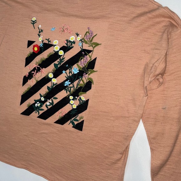 Skull Cashmere Womens Pink Cotton Floral Embroidered Graphic Back Top Size M - Picture 12 of 13